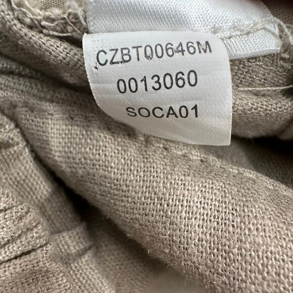 Cable & Gauge Pant Studio Wide Leg WMNS M Tan Linen Blend Elastic Waist Slit Hem - Picture 9 of 14